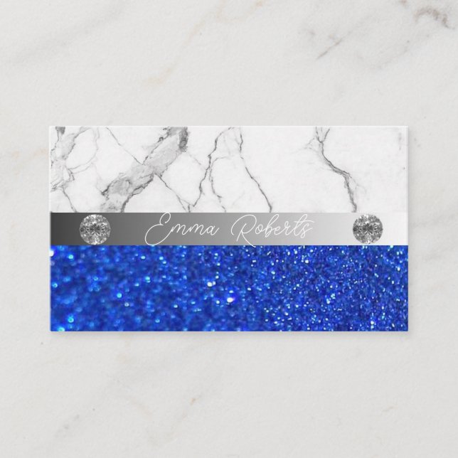 Silver Marble Blue Diamond Coach Business Card (Front)