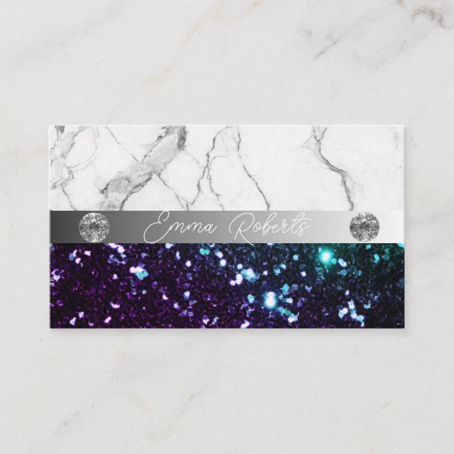 Silver Marble Blue Diamond Coach Business Card (Front)