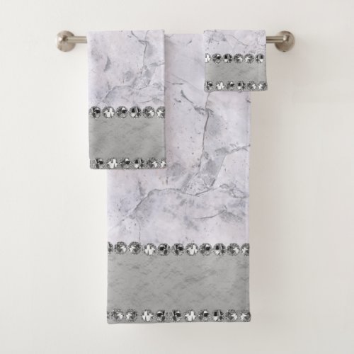 Silver Marble Diamond Bling            Bath Towel Set