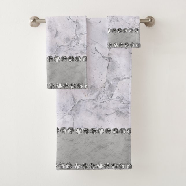 Silver Marble Diamond Bling            Bath Towel Set (Insitu)