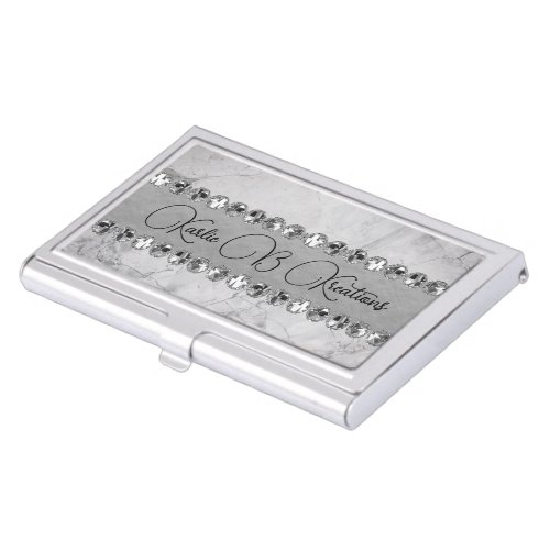 Silver Marble Diamond Bling Personalized  Business Card Case