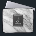 Silver Marble Elegant Monogram Laptop Sleeve<br><div class="desc">Silver Faux Marble Elegant Monogram Case. This case can be customized to include your initial and full name.</div>