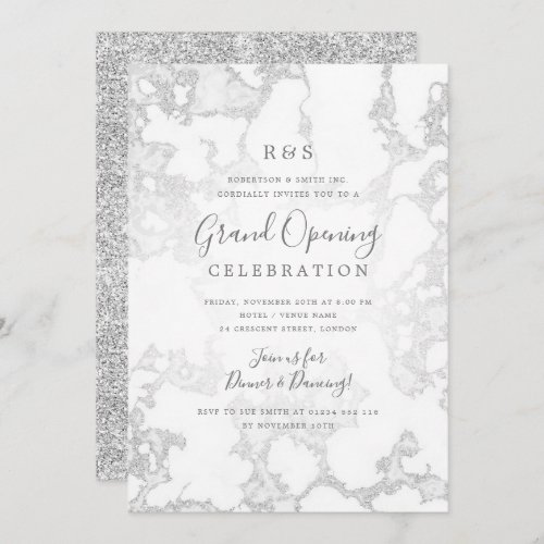 Silver Marble Glitter Corporate Grand Opening   Invitation