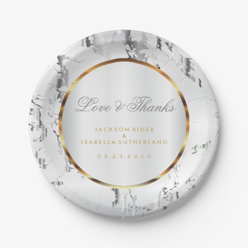Silver Marble Gold and White Satin Paper Plates