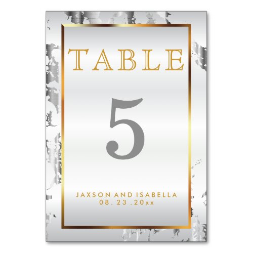 Silver Marble Gold and White Satin _ Table Card