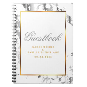 Silver Marble, Gold & White  - Guestbook Notebook