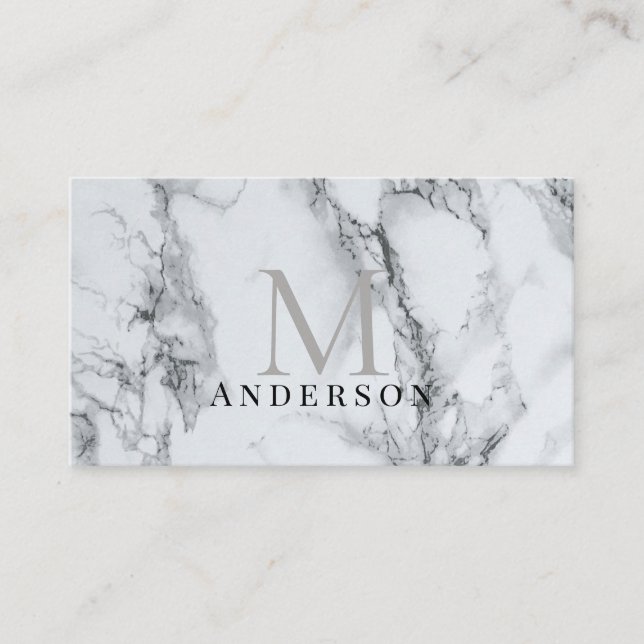 Silver Marble Masculine Double Monogram Business Card (Front)