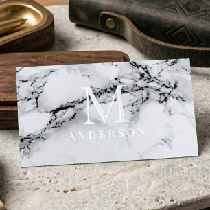 Silver Marble Masculine Double Monogram Foil Spot Gloss Business Cards