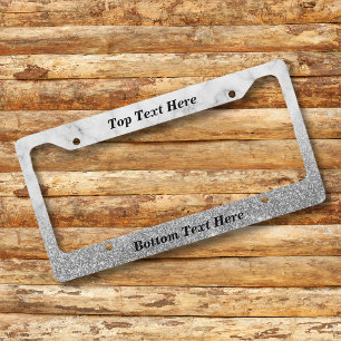 SIlver Marble Ombre Custom Text glitter License Plate Frame
