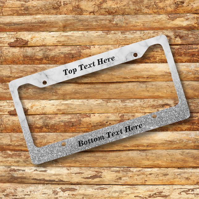 SIlver Marble Ombre Custom Text glitter License Plate Frame (Creator Uploaded)