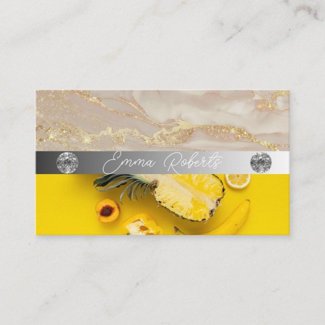 Silver Marble Pink Diamond Coach Business Card (Front)