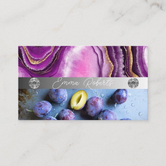 Silver Marble Pink Diamond Coach Business Card (Front)