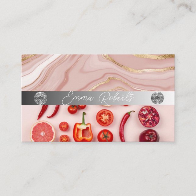 Silver Marble Pink Diamond Coach Business Card (Front)