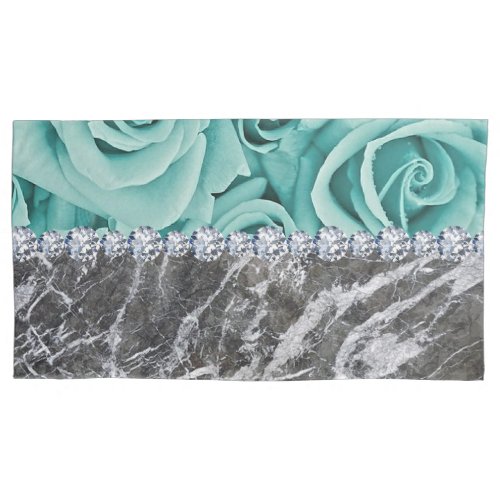 Silver Marble Roses Light Blue King Size Pillow Case