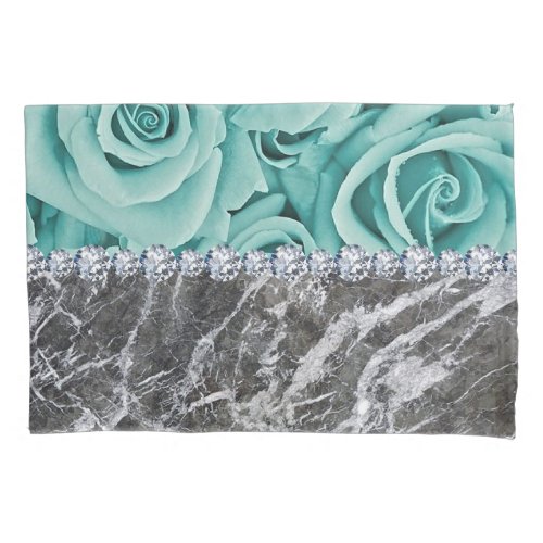 Silver Marble Roses Light Blue Standard Size Pillow Case