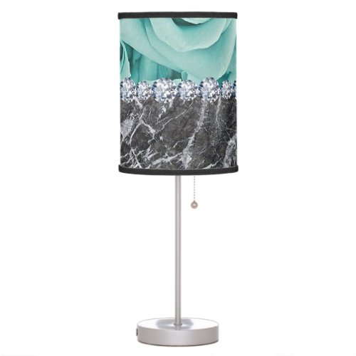Silver Marble Roses Light Blue Table Lamp
