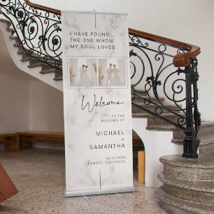 Silver Marble Texture Modern Wedding Welcome Retractable Banner