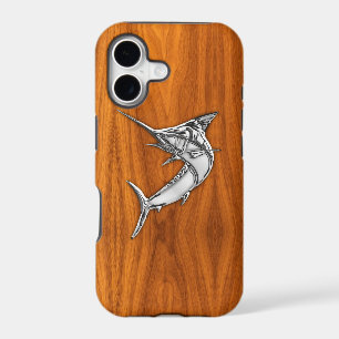 Silver Marlin on Teak Wood Grain decor iPhone 17 Case