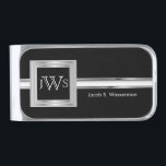 Silver Masculine Monogram Initials Executive Silver Finish Money Clip<br><div class="desc">Featuring a Masculine Monogram Executive Style - Silver Gray Design with DIY Name. 📌If you need further customization, please click the "Click to Customize further" or "Customize or Edit Design" button and use our design tool to resize, rotate, change text color, add text and so much more. ⭐This Product is...</div>