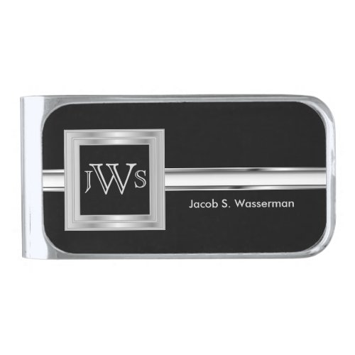 Silver Masculine Monogram Initials Executive Silver Finish Money Clip