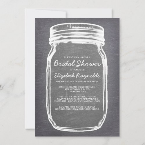 Silver Mason Jar Bridal Shower Invitations