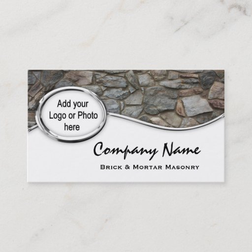 Customizable Silver Masonry Rock Logo Photo Business Cards