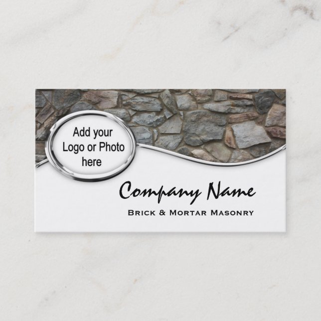 Silver Masonry Rock Logo Photo Business Cards (Front)