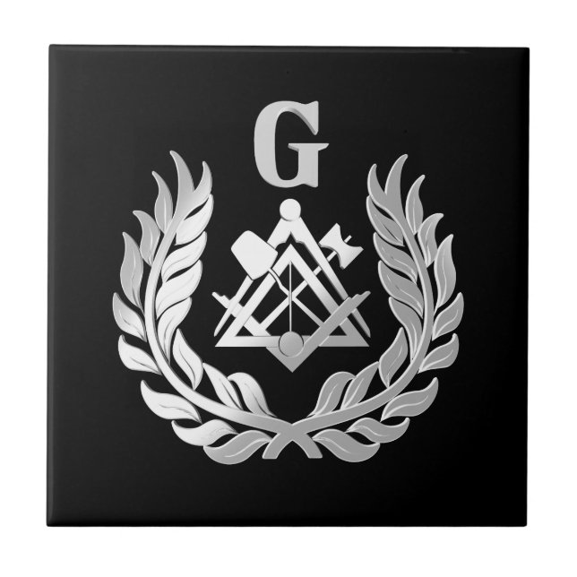 Silver masonry symbol ceramic tile (Front)