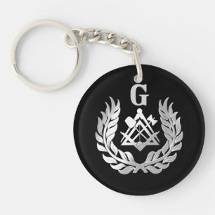 Silver masonry symbol keychain