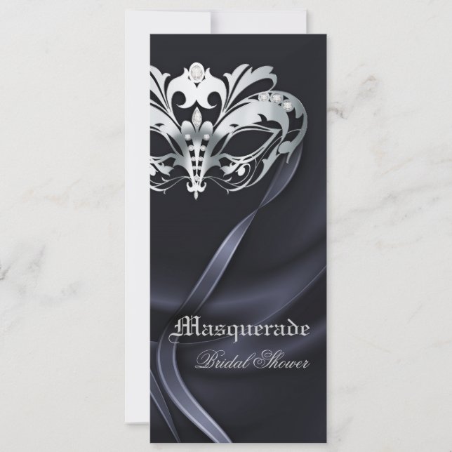 Silver Masquerade Black Bridal Shower Invitation (Front)