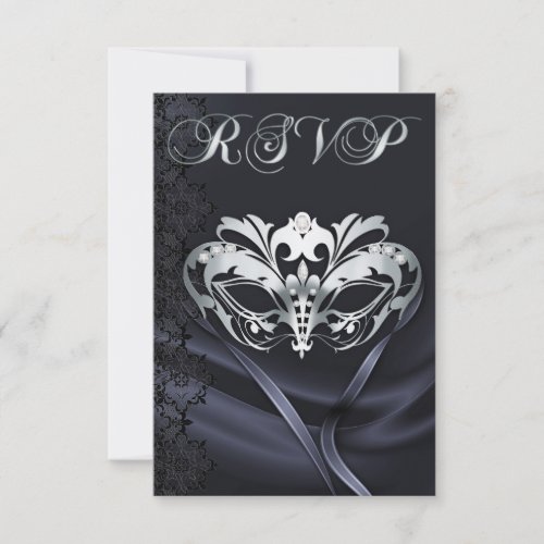 Silver Masquerade Black Jeweled RSVP Invitation