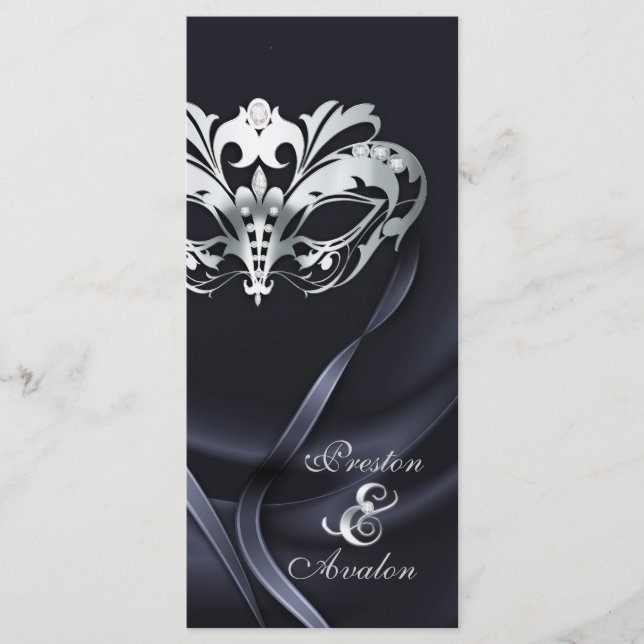 Silver Masquerade Black Jeweled Wedding Program (Front)