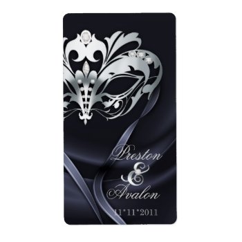 Silver Masquerade Black Jeweled  Wine Label by theedgeweddings at Zazzle