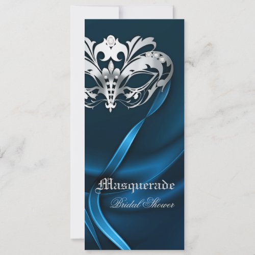 Silver Masquerade Blue  Bridal Shower Invitation