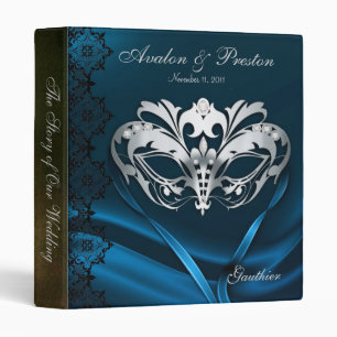 Silver Masquerade Blue Jeweled Wedding Binder