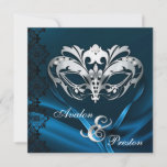 Silver Masquerade Blue Jeweled Wedding Invitation at Zazzle