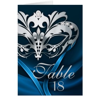 Silver Masquerade Blue Table Number Card by theedgeweddings at Zazzle