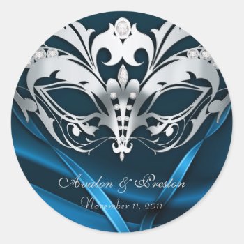 Silver Masquerade Blue Wedding Sticker by theedgeweddings at Zazzle