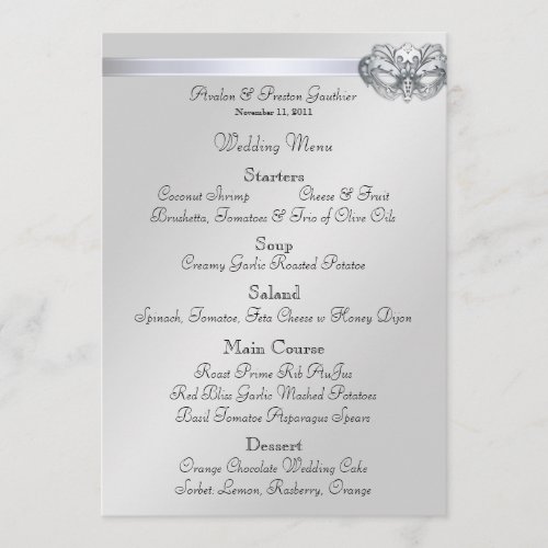 Silver Masquerade Pink Jewel Wedding Menu