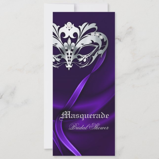 Silver Masquerade Purple Bridal Shower Invitation (Front)