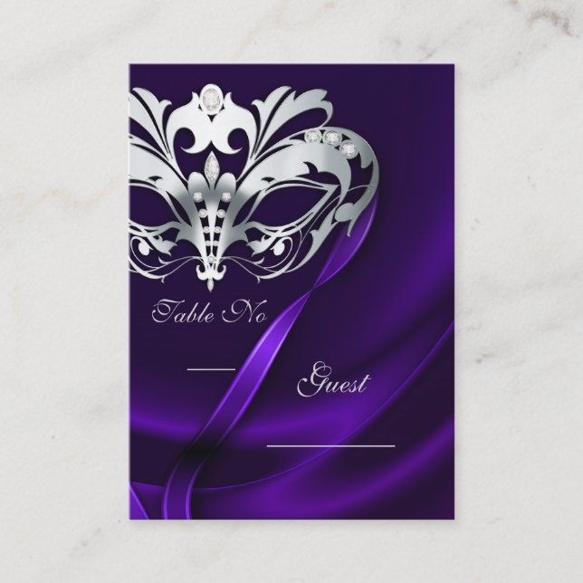 Silver Masquerade Purple Jeweled Table PlaceCard (Front)