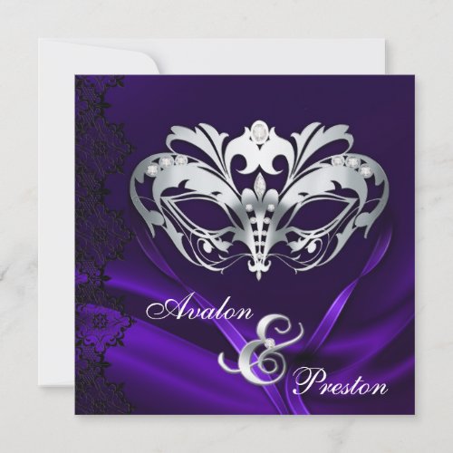 Silver Masquerade Purple Jeweled Wedding Custom Invites
