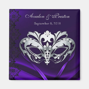 Silver Masquerade Purple Save The Date Magnet