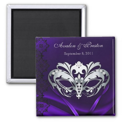 Silver Masquerade Purple Save The Date Magnet