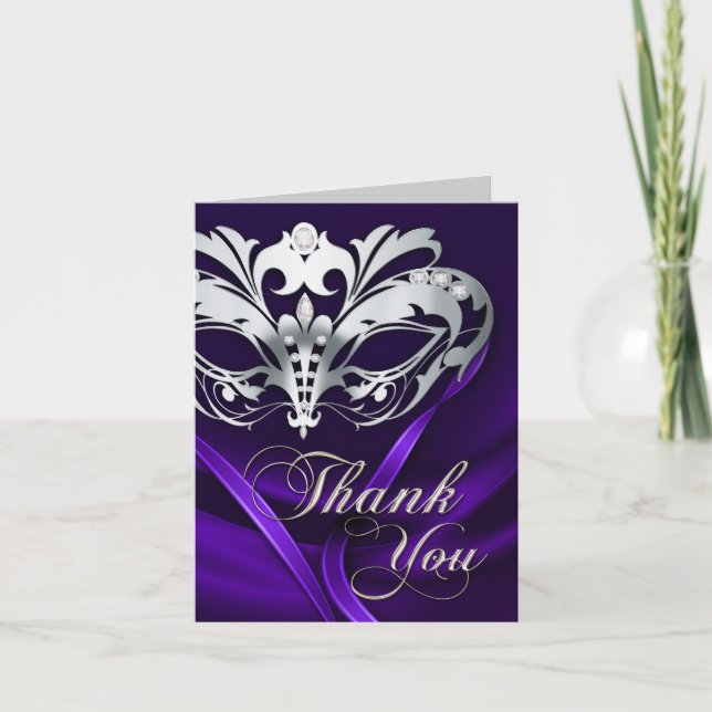 Silver Masquerade Purple  Thank You Card (Front)