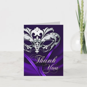 Silver Masquerade Purple Thank You Card