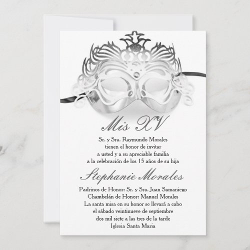 Silver Masquerade Quinceanera Birthday Invitation