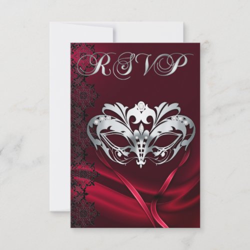 Silver Masquerade Red Jeweled RSVP Invitation