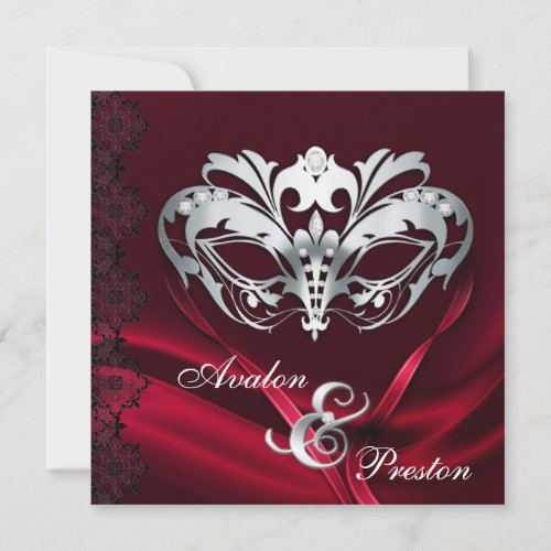 Silver Masquerade Red Jeweled Wedding Invitation
