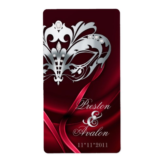 Silver Masquerade Red Jeweled  Wine Label (Front)